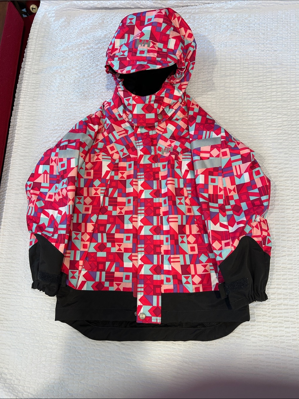 Helly Hansen Pink & Red Geometric Kids Raincoat with Hood